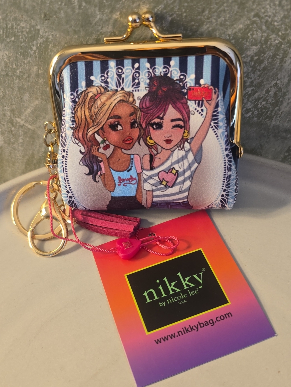 nikky By Nicole Lee Girls Kiss-Lock Coin Purse / Key RING NEW